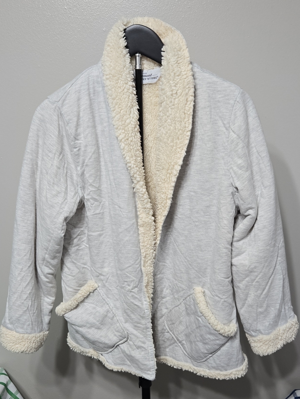 Reversible Plush Cream Teddy Jacket with Sherpa Trim